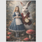  Decoupage Curious Girl White Rabbit Pocket Watch  Tissuepapier (Voorkant)