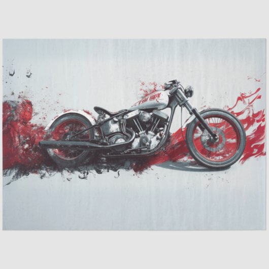 Decoupage Custom Motorcycle Zwart Wit Fat Line Tissuepapier (Voorkant)
