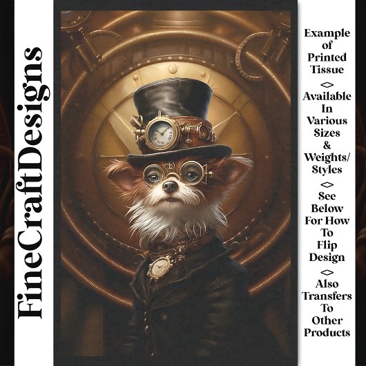 Decoupage Cute Steampunk Hond Hoed Bril Links 110 Tissuepapier