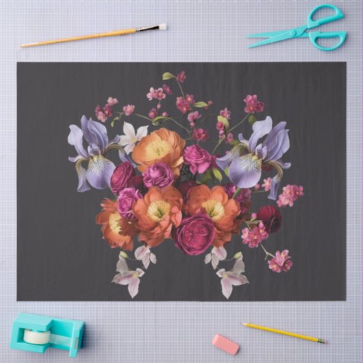 Decoupage Dark Botanical Bloom Tissuepapier (Craft)