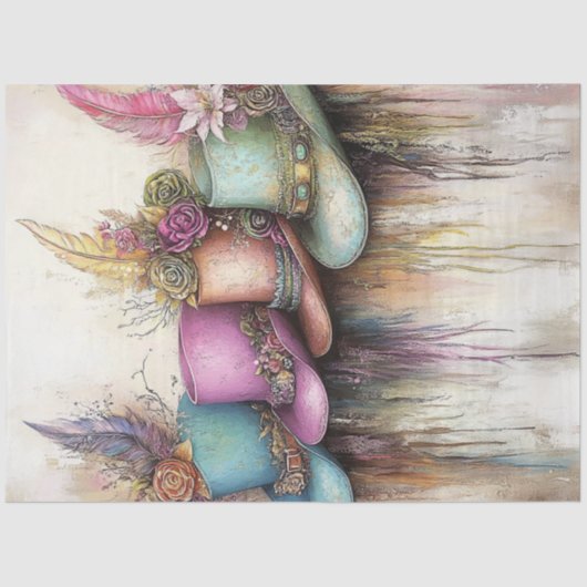 Decoupage Decorated  Petten Veerelementen Tissuepapier (Voorkant)