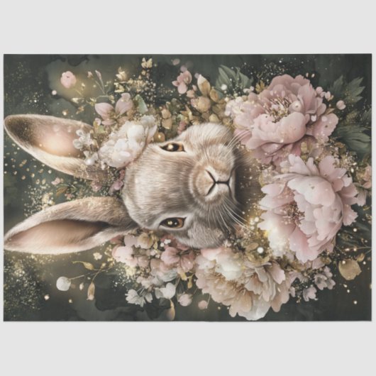 Decoupage Delicate Easter Rabbit Floral Design Tissuepapier (Voorkant)