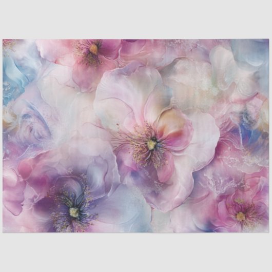Decoupage Delicate Paarse Roze Blauw Witte Bloemen Tissuepapier (Voorkant)