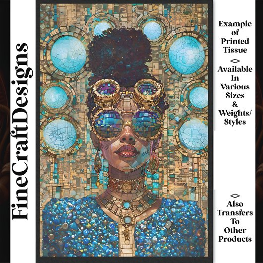 Decoupage Donker Huid Blauw Vrouw Faux Mozaïek 063 Tissuepapier