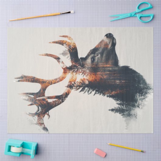 Decoupage Double Exposure Deer Profiel Tissuepapier (Craft)