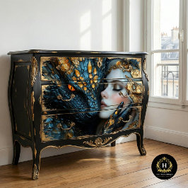 Decoupage Draak Betoverde Vrouw Kunst Stoel Upcycl Tissuepapier