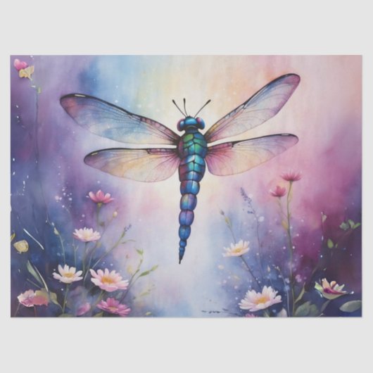 Decoupage Dragonfly met Bloemen Paarse Waterverf Tissuepapier (Voorkant)