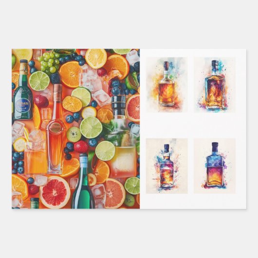Decoupage Dranken Achtergrond Drank Flessen Inpakpapier Vel (Voorkant)
