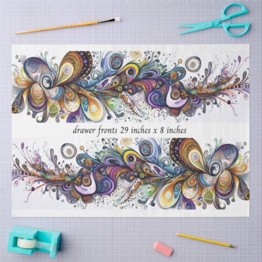 Decoupage Drawer Front 29x8 Teardrop Motif Vibrant Tissuepapier (Craft)