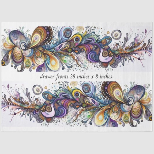 Decoupage Drawer Front 29x8 Teardrop Motif Vibrant Tissuepapier (Voorkant)