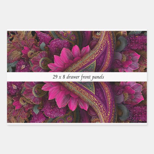 Decoupage Drawer Front Panel Paisley Fuchsia Gold Inpakpapier Vel (Voorkant 2)
