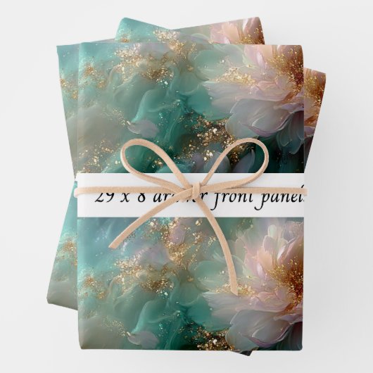 Decoupage Drawer Front Soft Petals Teals Gold Inpakpapier Vel (In situ)