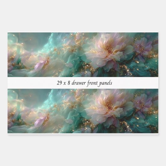 Decoupage Drawer Front Soft Petals Teals Gold Inpakpapier Vel (Voorkant)