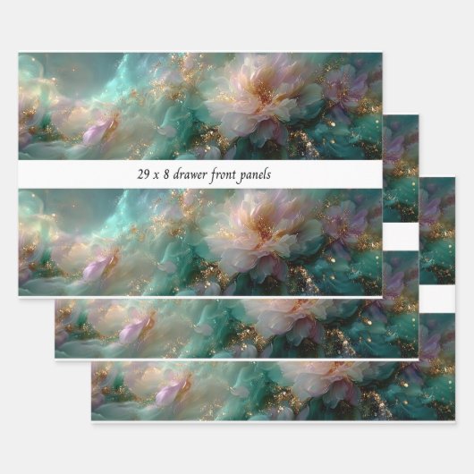 Decoupage Drawer Front Soft Petals Teals Gold Inpakpapier Vel (Set)