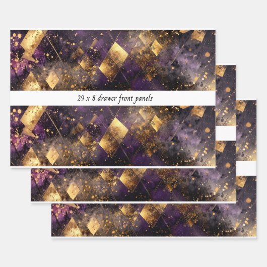 Decoupage Drawer Panel Diamond Motifs Purple Gold  Inpakpapier Vel (Set)