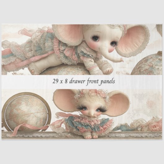 Decoupage Drawer Panel Whimsical Circus Story Book Tissuepapier (Voorkant)