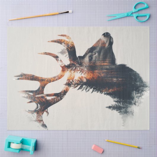 Decoupage Dubbele blootgestelde herten en boomkuns Tissuepapier (Craft)