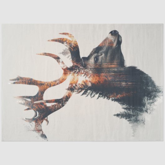 Decoupage Dubbele blootgestelde herten en boomkuns Tissuepapier (Voorkant)