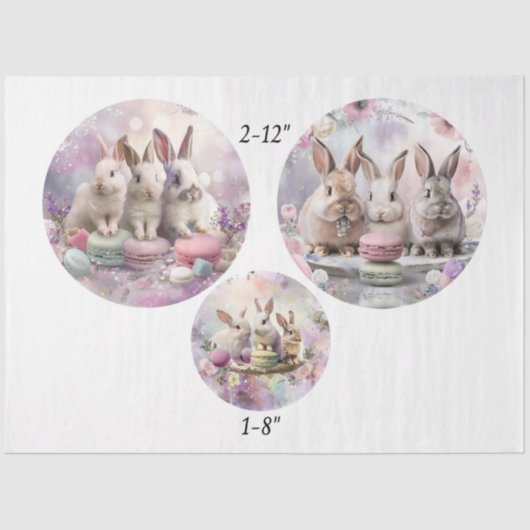 Decoupage Easter Bunnies Macaroon 12" Rounds  Tissuepapier (Voorkant)