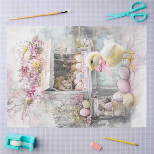 Decoupage Easter Egg Konijnenstand met Bloemen Tissuepapier (Craft)