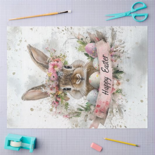 Decoupage Easter Rabbit Waterverf Achtergrond Tissuepapier (Craft)
