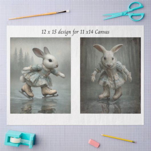 Decoupage Easter Skating Rabbit Duo 11x14 Canvas  Tissuepapier (Craft)