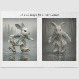 Decoupage Easter Skating Rabbit Duo 11x14 Canvas  Tissuepapier