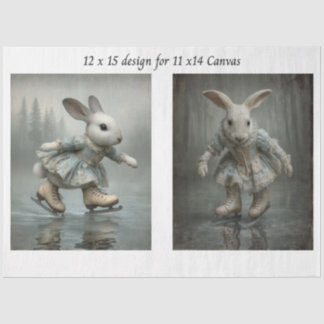 Decoupage Easter Skating Rabbit Duo 11x14 Canvas  Tissuepapier