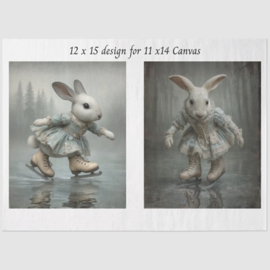 Decoupage Easter Skating Rabbit Duo 11x14 Canvas  Tissuepapier (Voorkant)