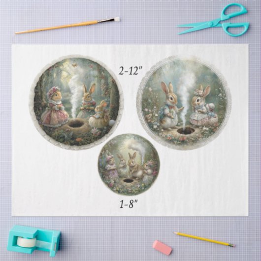 Decoupage Easter Storybook Forest 12" & 8" Circles Tissuepapier (Craft)