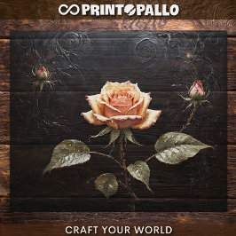 Decoupage - Een enkele roze roos op zwart - Tissuepapier