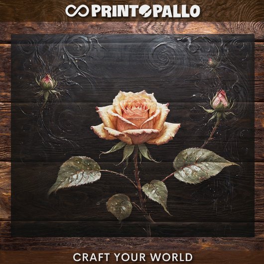 Decoupage - Een enkele roze roos op zwart - Tissuepapier