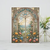 Decoupage - Een gebrandschilderd raam met bloemen (Staand voorkant)