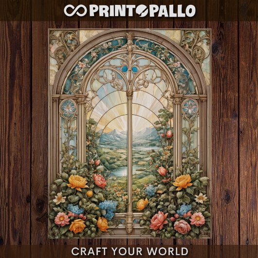 Decoupage - Een gebrandschilderd raam met bloemen