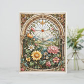 Decoupage - Een gebrandschilderd raam met bloemen (Staand voorkant)