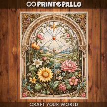 Decoupage - Een glas in lood raam met bloemen