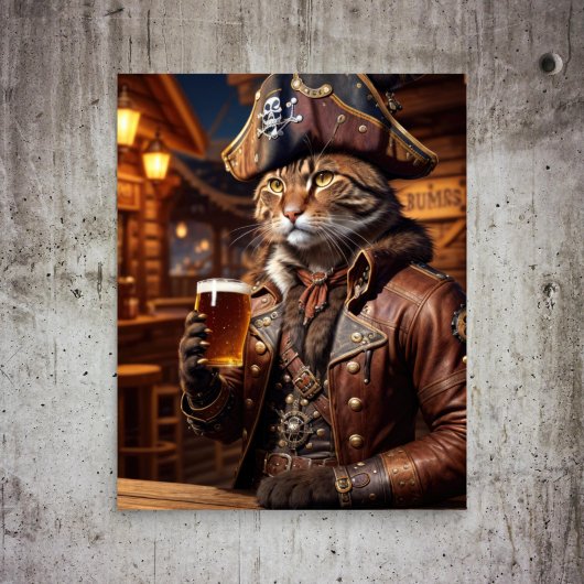 Decoupage - Een piraat kat die bier drink - Tissuepapier