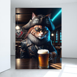 Decoupage - Een piratenkat in leren kleding -  Tissuepapier