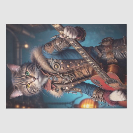 Decoupage - Een steampunk kat & gitaar - Tissuepapier (Voorkant)