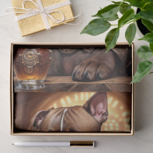 Decoupage - Een steampunk pitbull en bier - Tissuepapier (Geschenk)