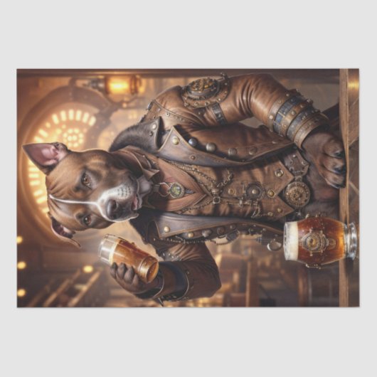 Decoupage - Een steampunk pitbull en bier - Tissuepapier (Voorkant)