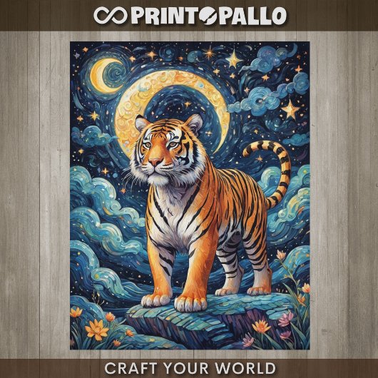 Decoupage - Een tijger in een Van Gogh wereld - Tissuepapier