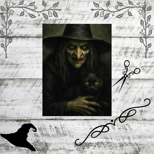 Decoupage Eerie Classic Witch & Black Cat Tissuepapier
