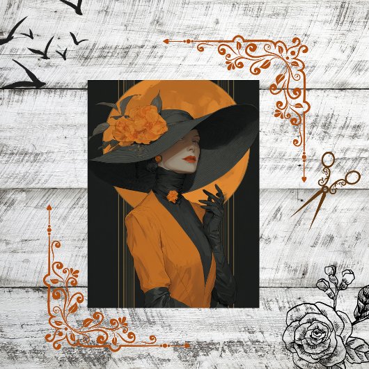 Decoupage Elegant Lady in Halloween Herfst Kleding Tissuepapier
