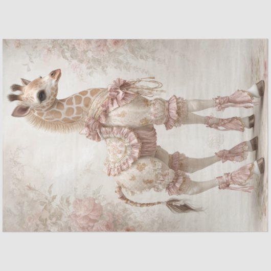 Decoupage Elegante  Giraffe in Antiek Jurk Tissuepapier (Voorkant)
