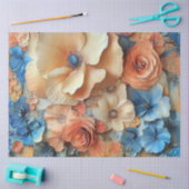 Decoupage Elegante Pastel Bloemen Blauwe Peach Cre Tissuepapier (Craft)