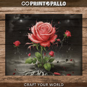 Decoupage - Enkele bord rode roos - Tissuepapier