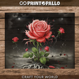 Decoupage - Enkele bord rode roos - Tissuepapier