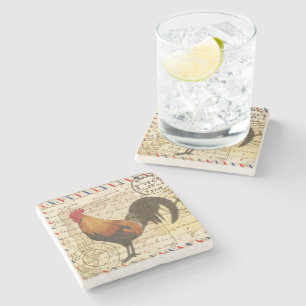 Decoupage  Ephemera Boerderij Schuur Rooster Stenen Onderzetter