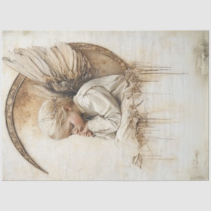 Decoupage Faith Base Angel Sitting Moon Tissuepapier